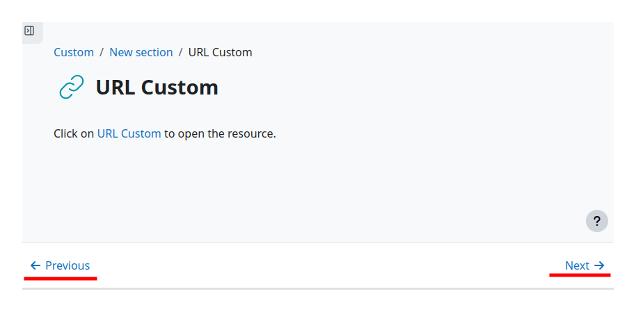 Página de un recurso de Moodle con los botones Previous y Next para retroceder y avanzar por el curso en el pie.